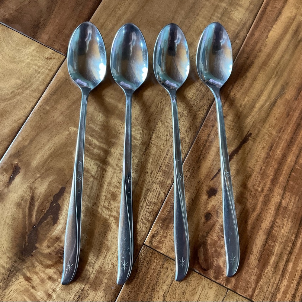 ✔️ Vintage Oneida Community Atomic Starburst Stainless Steel Tea Spoon Flatware